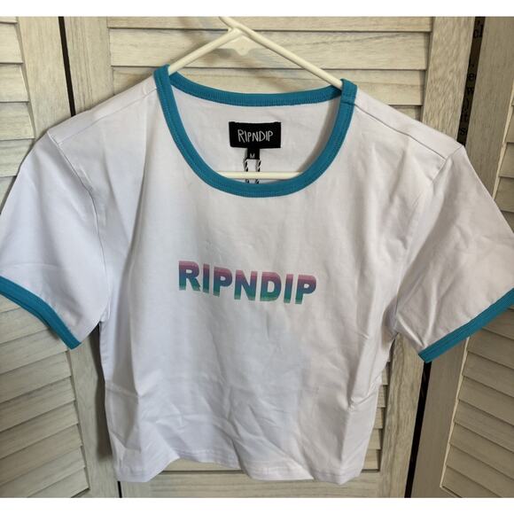 DIGITAL DREAM CROPPED RINGER TEE (WHITE/BLUE) Large - Picture 4 of 6